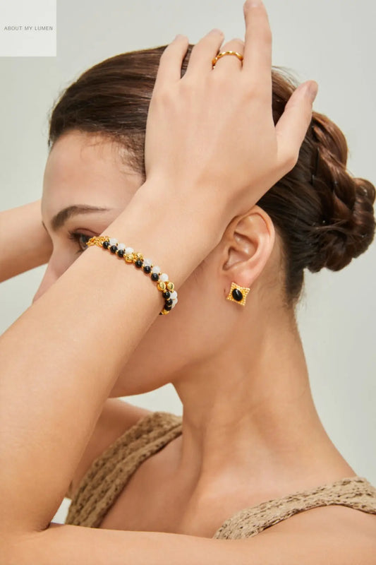 Gold-Tone Silver & Natural Black Onyx Bracelet ABOUT MY LUMEN