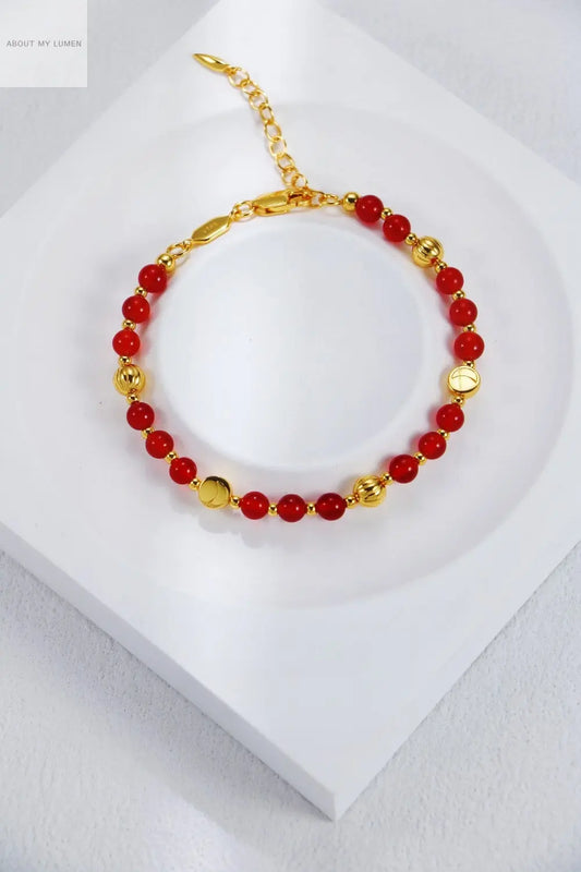 Gold-Tone Silver & Natural Red Agate Bracelet ABOUT MY LUMEN