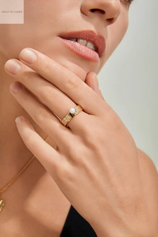 Regal Crackled Gold-Toned Silver Pearl Ring ABOUT MY LUMEN