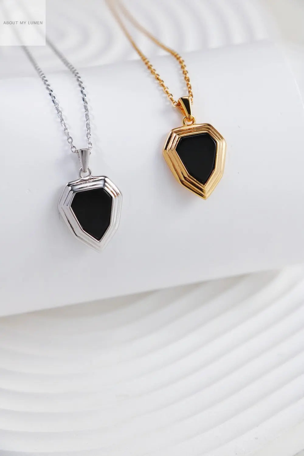 Silver Armor Black Agate Shield Necklace ABOUT MY LUMEN