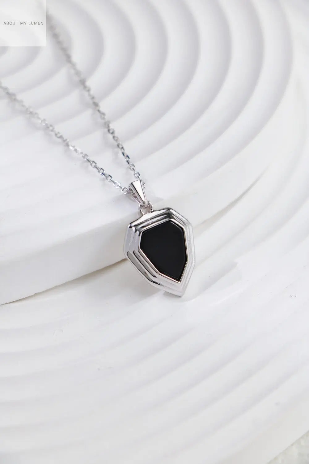 Silver Armor Black Agate Shield Necklace ABOUT MY LUMEN