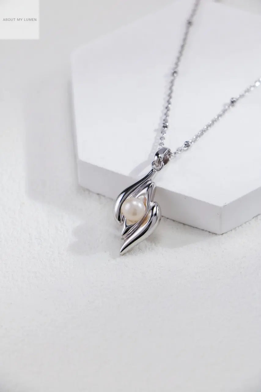 Silver Leaf Pearl Pendant Necklace ABOUT MY LUMEN