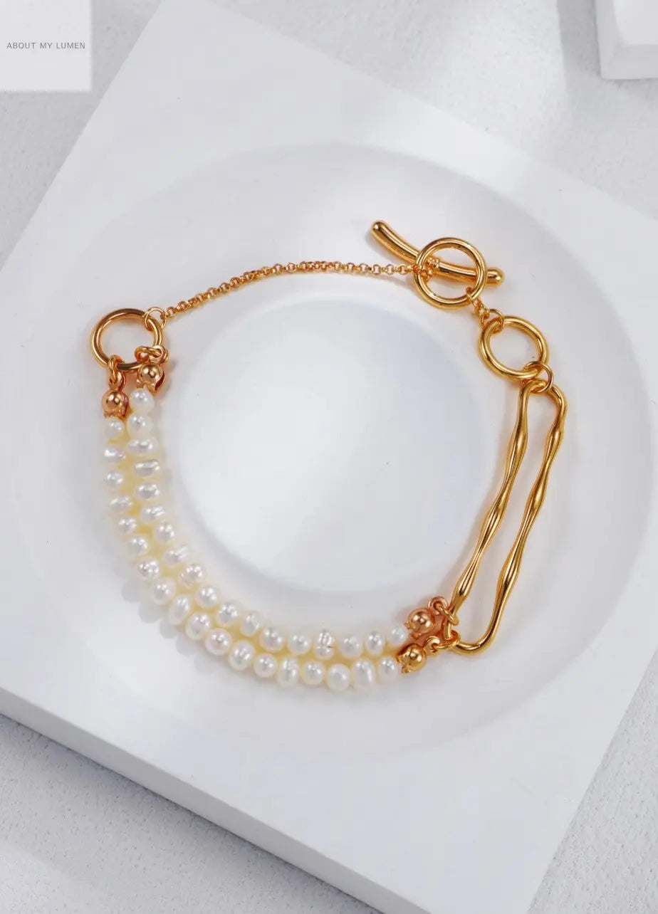 Vintage Gold-Toned Silver Twin-Layer Pearl Bracelet ABOUT MY LUMEN