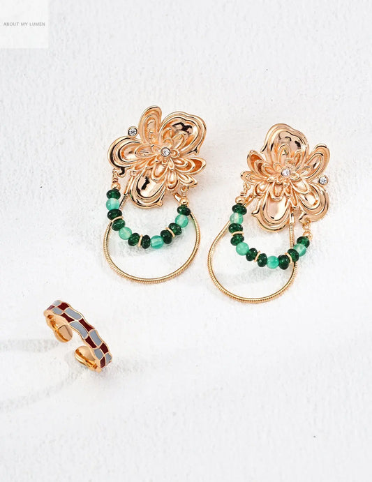 Vintage-Style Silver Emerald Agate Zircon Earrings ABOUT MY LUMEN